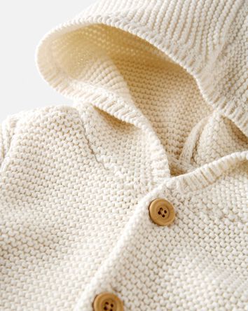 Toddler Organic Signature Stitch Cardigan in Cream, 