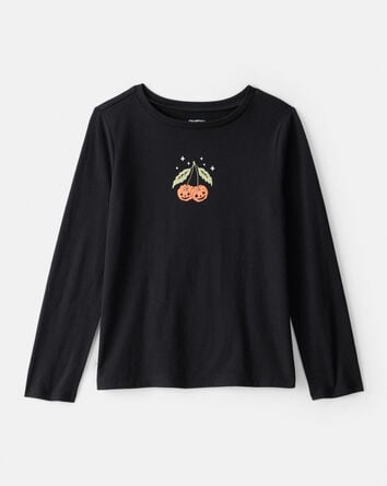 Girls Halloween Pumpkin Long-Sleeve Graphic Tee - Black, 
