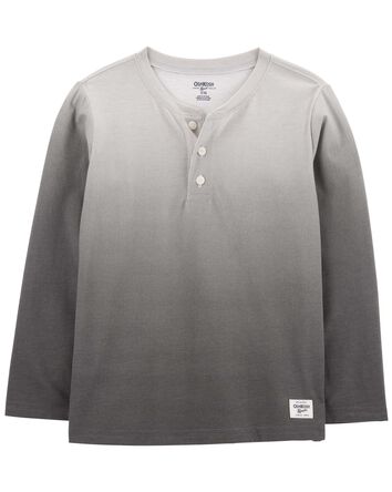 Ombre Long-Sleeve Henley Shirt - Gray, 