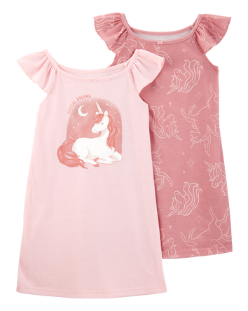 Girls 2-Pack Unicorn Nightgowns - Pink, 