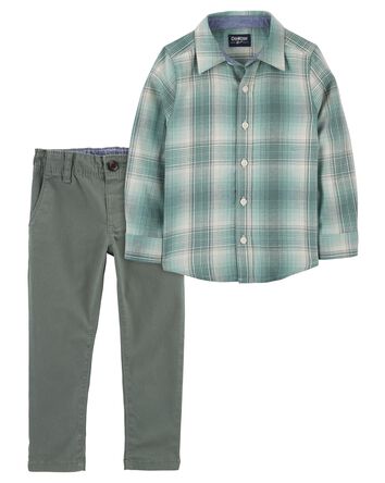 Baby 2-Piece Flannel Button-Front Shirt & Chino Pants Set, 
