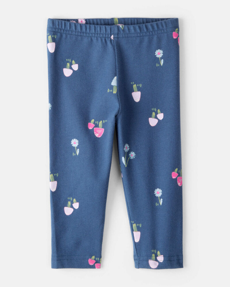 Baby Girl Floral Cotton Pull-On Stretch Leggings - Blue, image 1 of 4 slides