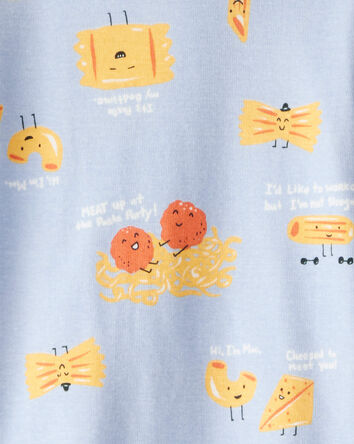 Toddler Boy Pasta Print 100% Cotton Long-Sleeve 4-Piece Pajamas - Blue, 