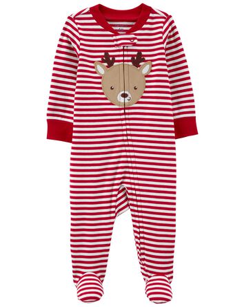 Baby Reindeer 2-Way Zip Cotton Sleep & Play Pajamas, 