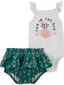 Grey/Green - Baby 2-Piece Pineapple Bodysuit & Diaper Cover Set