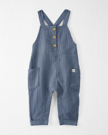 Baby Organic Cotton Gauze Overalls in Blue, 