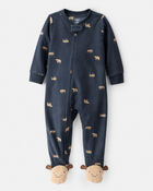 Baby Boy Moose Loose Fit 2-Way Zip 1-Piece Pajamas, image 1 of 4 slides