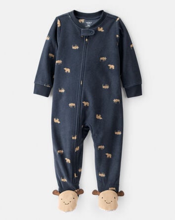 Baby Boy Moose Loose Fit 2-Way Zip 1-Piece Pajamas, 