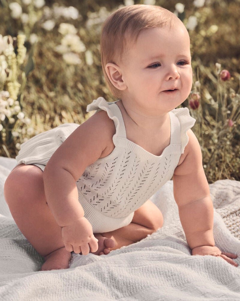 Baby Organic Cotton Pointelle Romper, image 4 of 5 slides