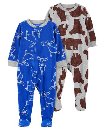 Baby 2-Pack 1-Piece Fleece Footie Pajamas, 