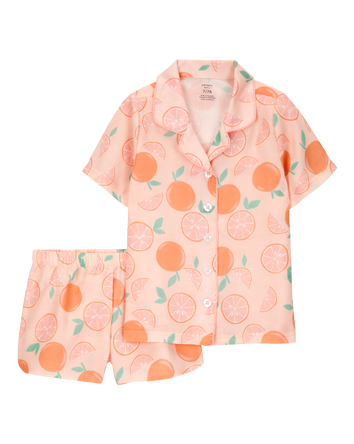 Kid Orange Print Loose Fit 2-Piece Pajamas - Orange, 