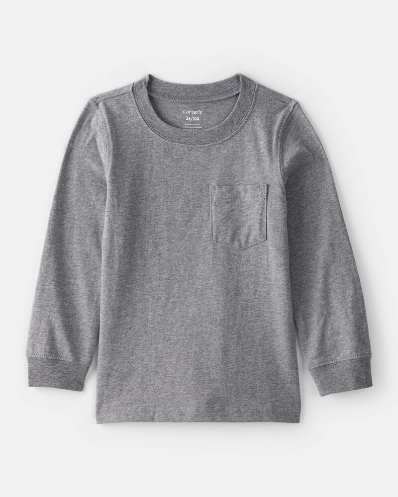 Toddler Boy Long-Sleeve Pocket Tee - Grey, image 1 of 2 slides