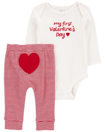 2-Piece My First Valentine's Day Bodysuit Pant Set, 