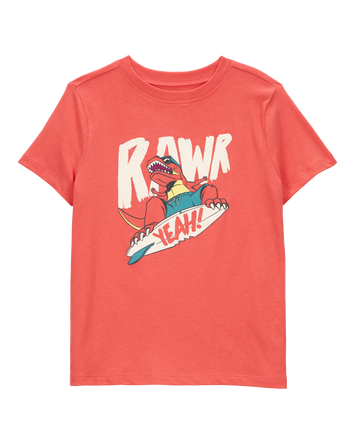 Kid Dinosaur Skateboard Graphic Tee - Orange, 