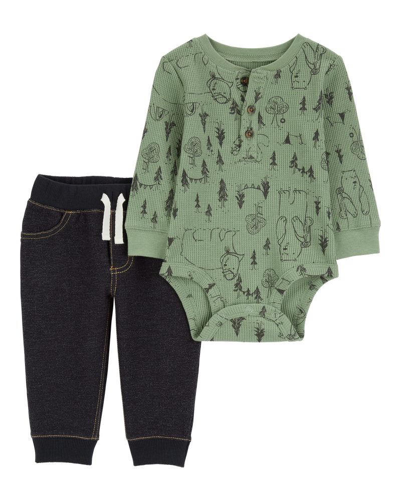 Baby 2-Piece Woodland Creatures Bodysuit Pant Set, image 1 of 4 slides