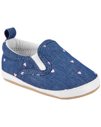 Baby Chambray Heart Slip-On Soft Shoes, 