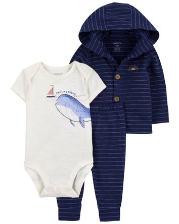 Baby 3-Piece Whale Little Cardigan Set, 