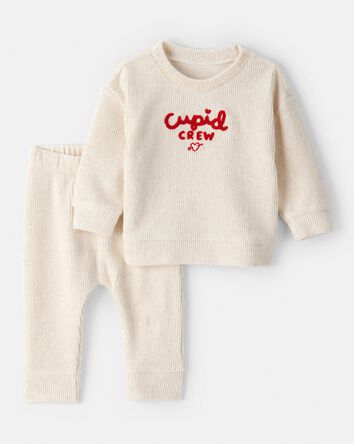 Baby Valentine's Day Cupid Crew 2-Piece Long-Sleeve Tee & Pant Set - Ivory, 