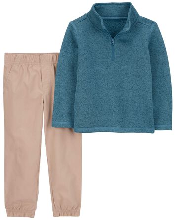 Baby 2-Piece Sherpa Quarter Zip Pullover & Canvas Pant Set, 