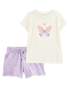 Kid 2-Piece Butterfly Tee & Pull-On French Terry Shorts Set, image 1 of 6 slides