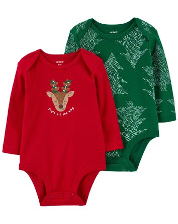 Baby 2-Pack Christmas Long-Sleeve Bodysuits, 