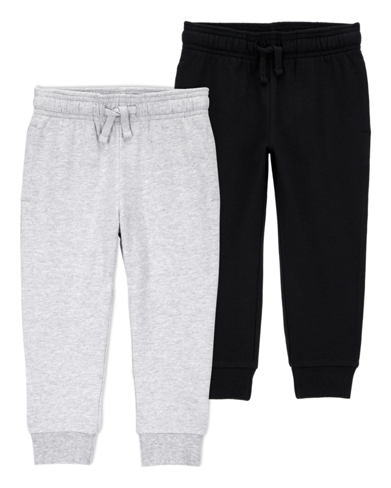 Baby 2-Pack Pull-On Drawstring Joggers - Grey/Black, image 1 of 7 slides