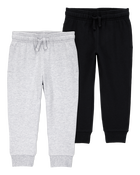 Baby 2-Pack Pull-On Drawstring Joggers - Grey/Black, image 1 of 7 slides