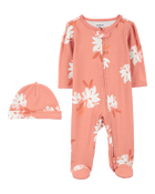 Baby 2-Piece Floral Sleep & Play Pajamas & Cap Set, image 1 of 4 slides