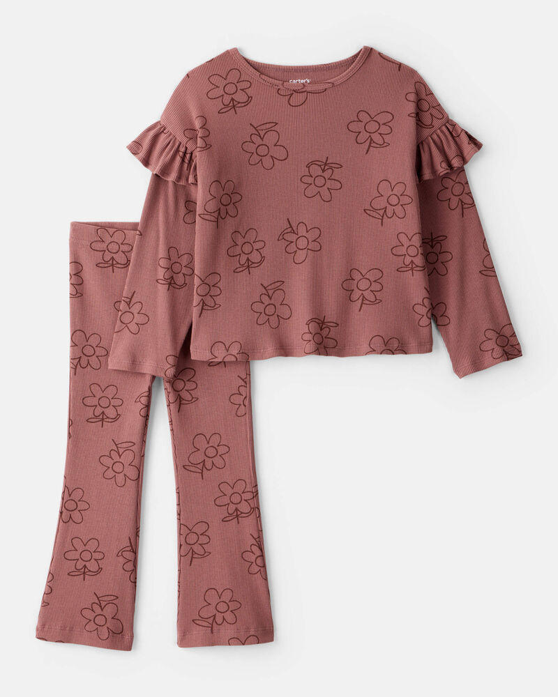 Toddler Girl 2-Piece Floral Cotton Long-Sleeve Tee & Pant Set - Pink, image 1 of 3 slides