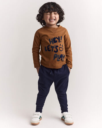 Toddler 'Hey! Let's Play' Long-Sleeve Graphic Tee - Cinnamon, 