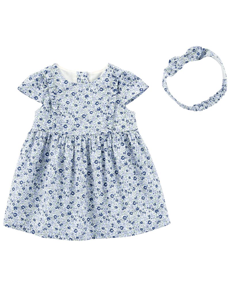 Baby Floral Print Dress and Headwrap Set, image 1 of 4 slides