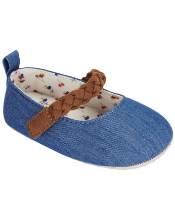 Baby Braided Strap Chambray Shoes, 