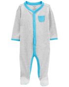Baby Striped Snap-Up Thermal Sleep & Play Pajamas, image 1 of 5 slides
