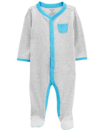 Baby Striped Snap-Up Thermal Sleep & Play Pajamas, 
