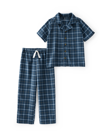 Kid 2-Piece Plaid Loose Fit Coat-Style Pajamas - Navy, 