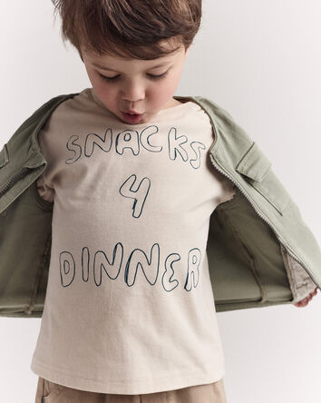 Toddler 'Snacks 4 Dinner' Short-Sleeve Graphic Tee - Khaki, 