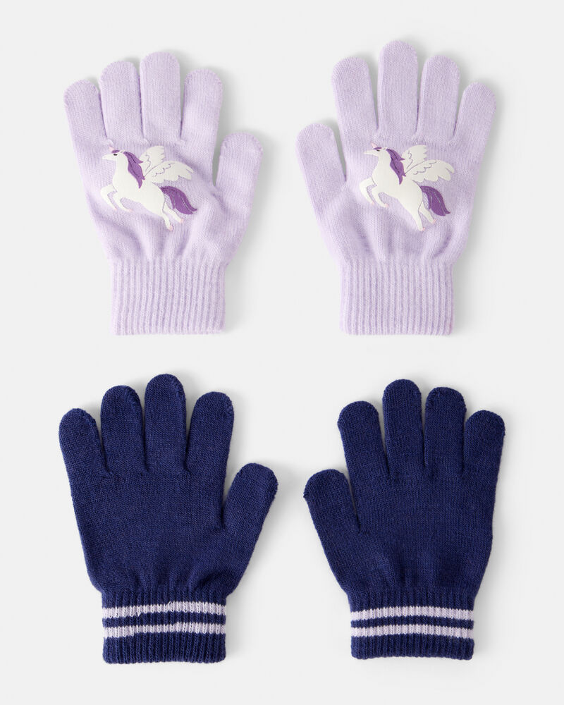 Girls 2-Pack Unicorn Winter Gloves - Purple/Blue, image 1 of 2 slides