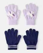 Girls 2-Pack Unicorn Winter Gloves - Purple/Blue, image 1 of 2 slides
