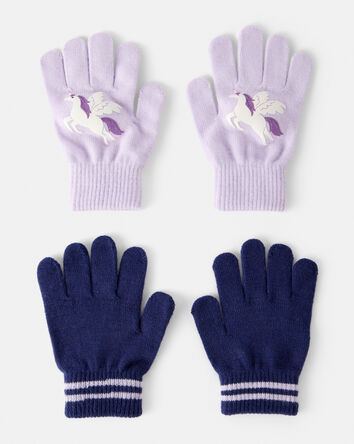 Girls 2-Pack Unicorn Winter Gloves - Purple/Blue, 