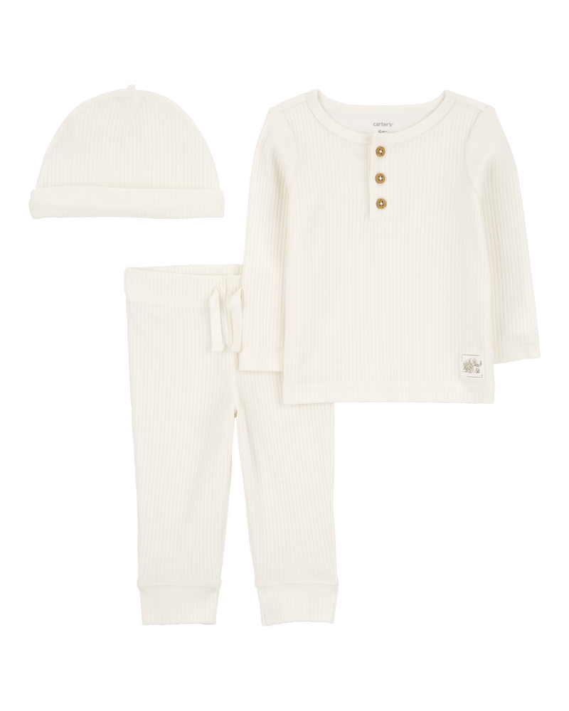 Baby 3-Piece Ribbed Outfit Set - Ivory, image 1 of 3 slides