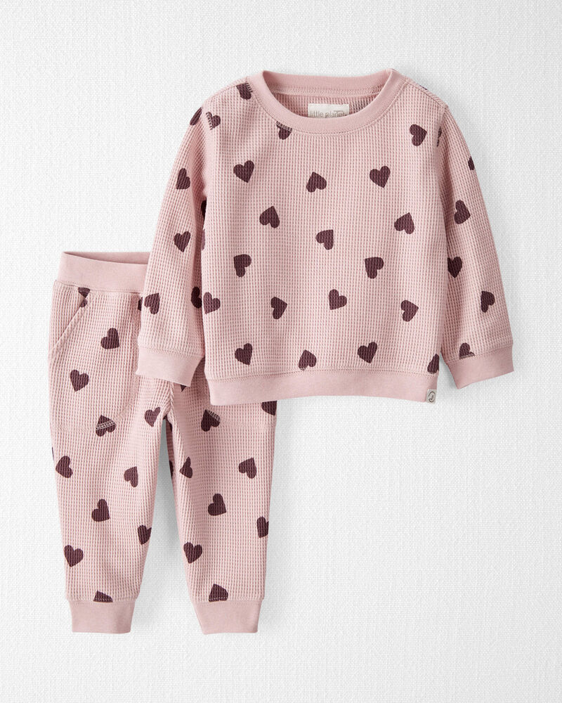 Baby Waffle Knit Set Made with Organic Cotton in Heart Print, image 1 of 4 slides