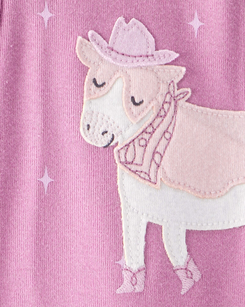 Baby Girl Cowgirl Print 100% Cotton Long-Sleeve 2-Way Zip 1-Piece Pajamas - Pink, image 4 of 5 slides