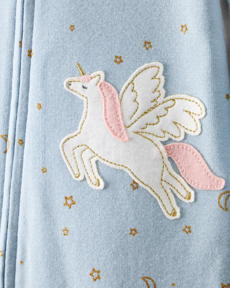 Toddler Girl Unicorn 100% Cotton 2-Way Zip 1-Piece Pajamas, image 2 of 4 slides