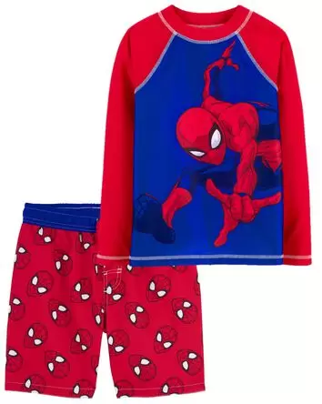 Kid Spider-Man Rashguard & Swim Trunks Set, 