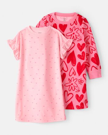 Girls Heart Floral Loose Fit Loose Fit Night Gown - Pink, 