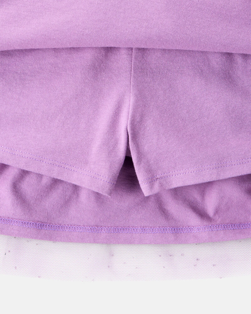 Kid 2-Piece Glitter Cat Tee & Tulle Tutu Skort Set - Black/Purple, image 2 of 6 slides
