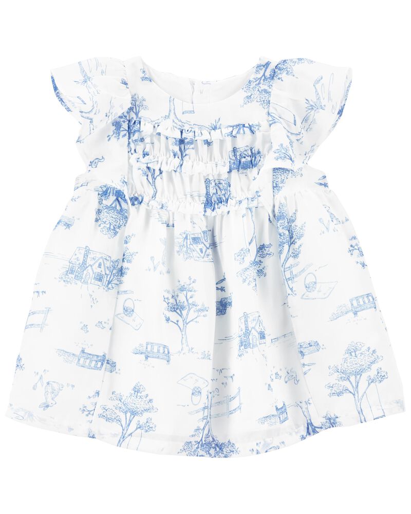 Baby Toile Print Crepe Dress, image 1 of 4 slides