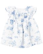 Baby Toile Print Crepe Dress, image 1 of 4 slides