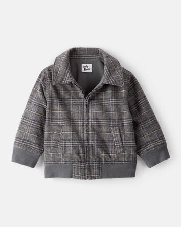 Baby Boy Plaid Long-Sleeve Zip-Up Fashion Jacket - Grey, 