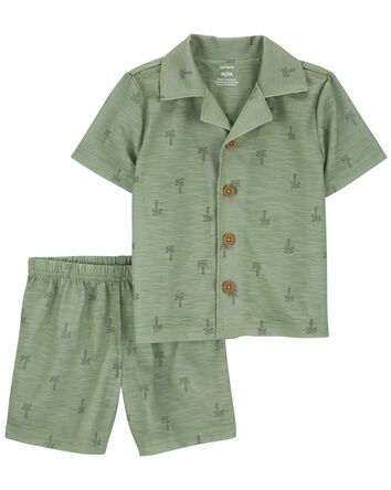 Toddler 2-Piece Palm Tree Coat-Style Loose Fit Pajamas, 